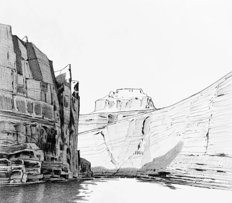 Bright Canyon with Spire Shadow, 19x20, kohinoor pencil on bristol,